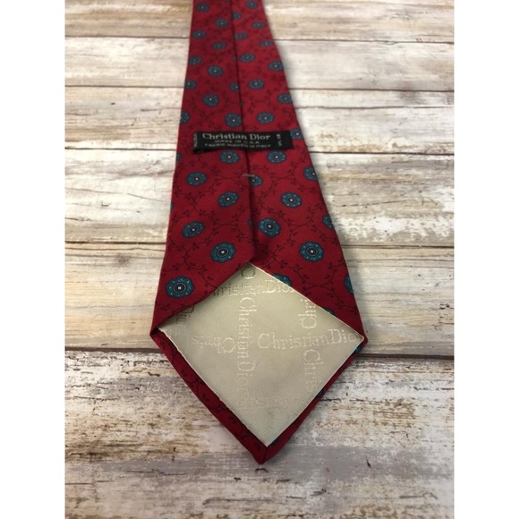 Dior Red Christian Vintage Printed Silk Tie - Picture 4 of 4